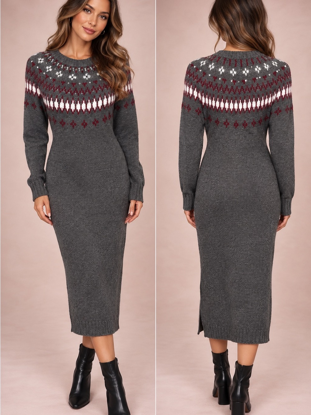 J. Crew Charcoal Gray Fair Isle Knit Maxi Dress